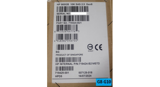 EG0900FBVFQ 719429-001 Жесткий диск HP HDD 900GB 6G 10K 2.5" SAS 512n DP SC
