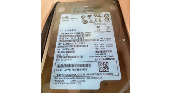 EG1200JEMDA 781578-001 Жесткий диск HP HDD 1.2TB 12G 10K 2.5" SAS 512e SC
