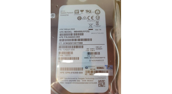 MB4000JVYZQ 819079-001 Жесткий диск HP HDD 4TB 12G 7.2K 3.5" SAS 512n MDL SC