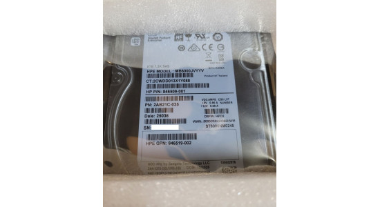 MB6000JVYYV 846610-001 Жесткий диск HP HDD 6TB 12G 7.2K 3.5" SAS 512n MDL DS SC