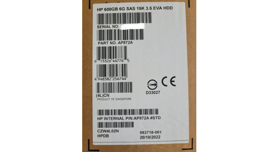 AP872A 583718-001 Жесткий диск HP для EVA HDD 600GB 6G 15K 3.5" SAS